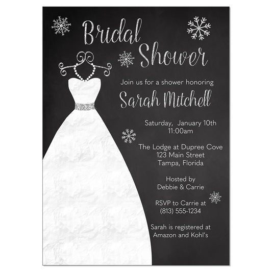Winter Chalkboard Gown Bridal Shower Invitation