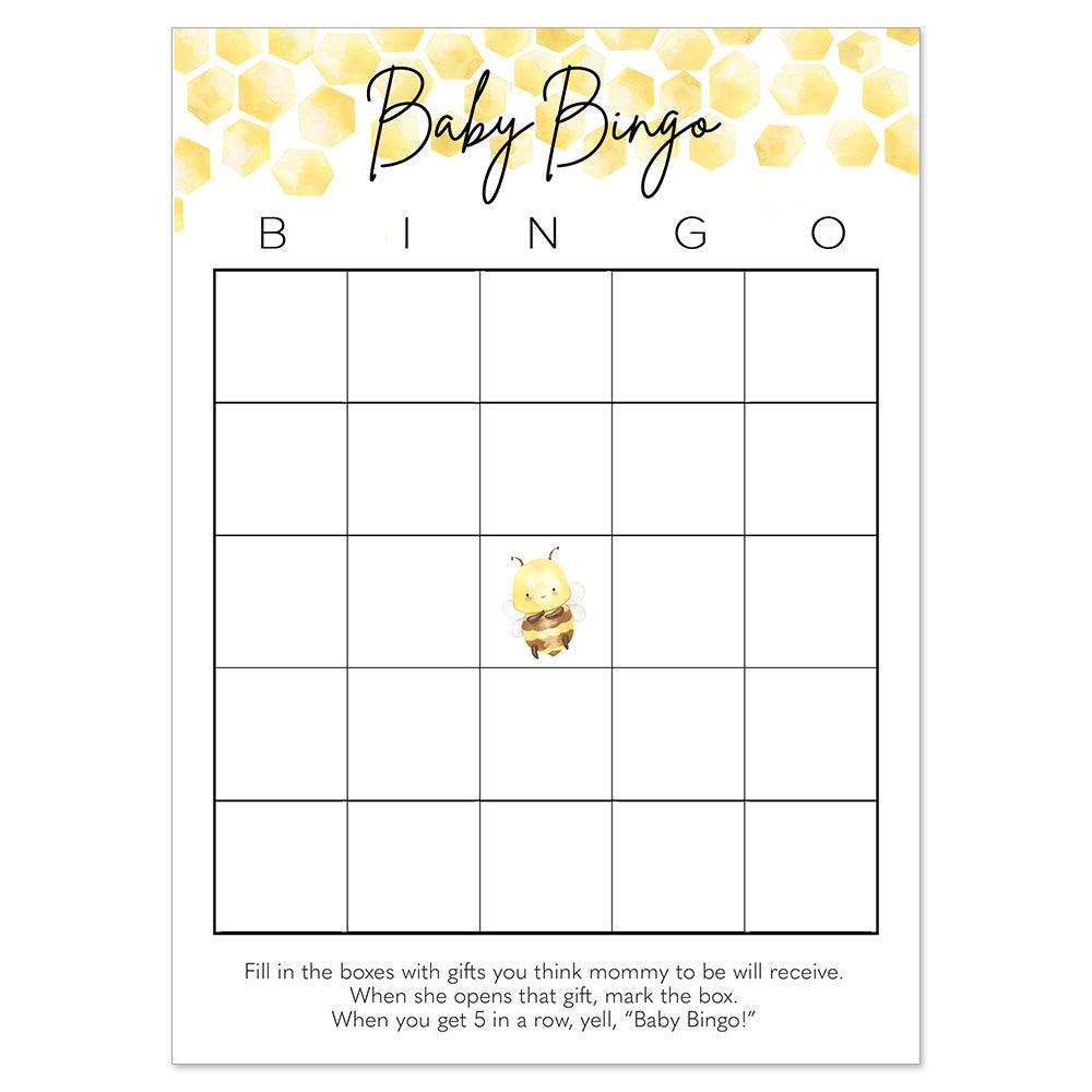 Honey Bee Baby Shower Bingo Card