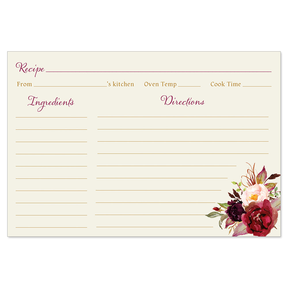 Burgundy Blooms Recipe Cards