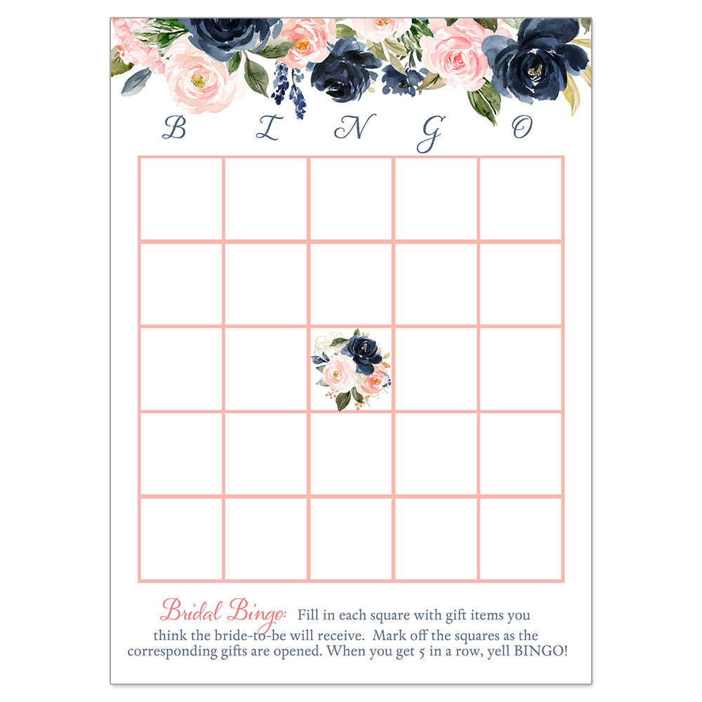 Navy and Blush Floral BINGO Card