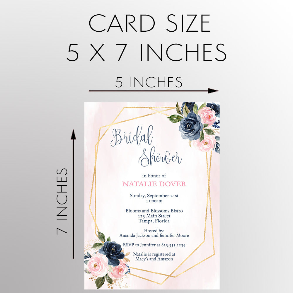 Navy & Blush Floral Bridal Shower Invitation
