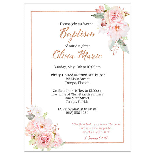 Pink Floral Baptism Invitation