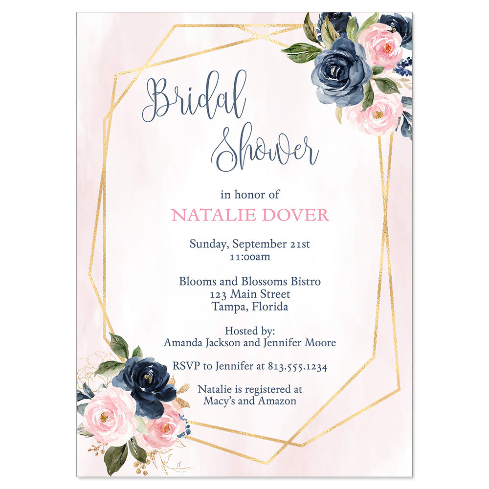 Navy & Blush Floral Bridal Shower Invitation