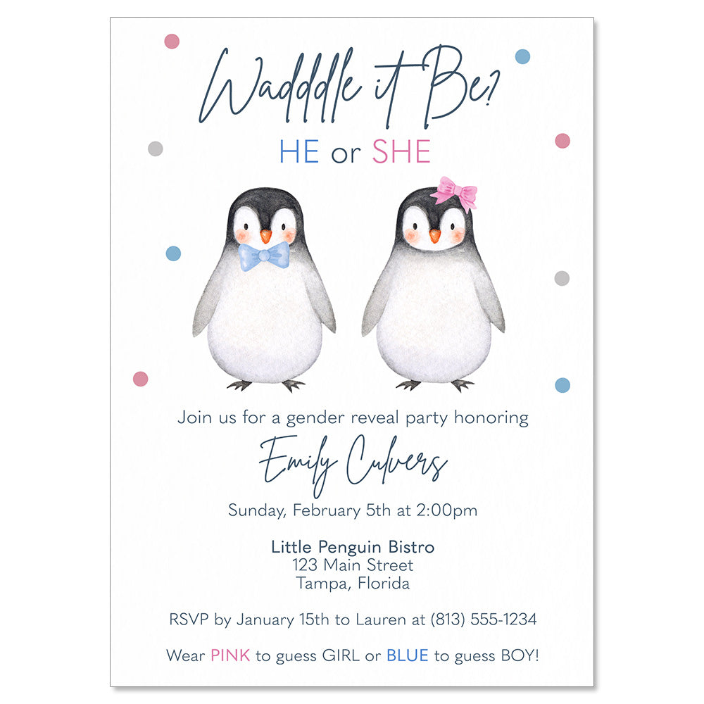 Waddle it Be Penguin Gender Reveal Invitations