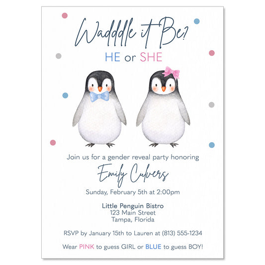 Waddle it Be Penguin Gender Reveal Invitations